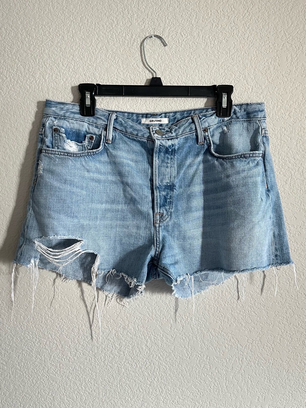 GRLFRND Light Wash Distressed Denim Cutoff Shorts